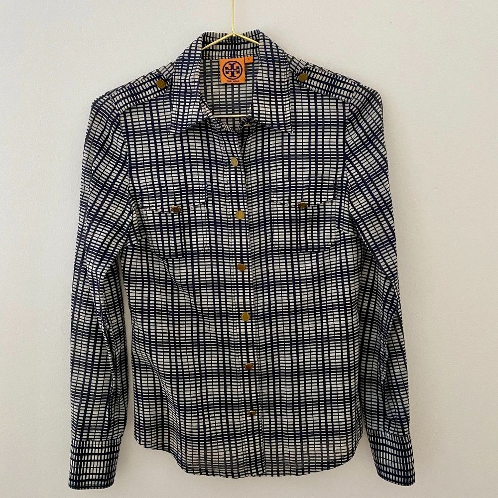 TORY BURCH Brigitte Blouse, Navy and White
